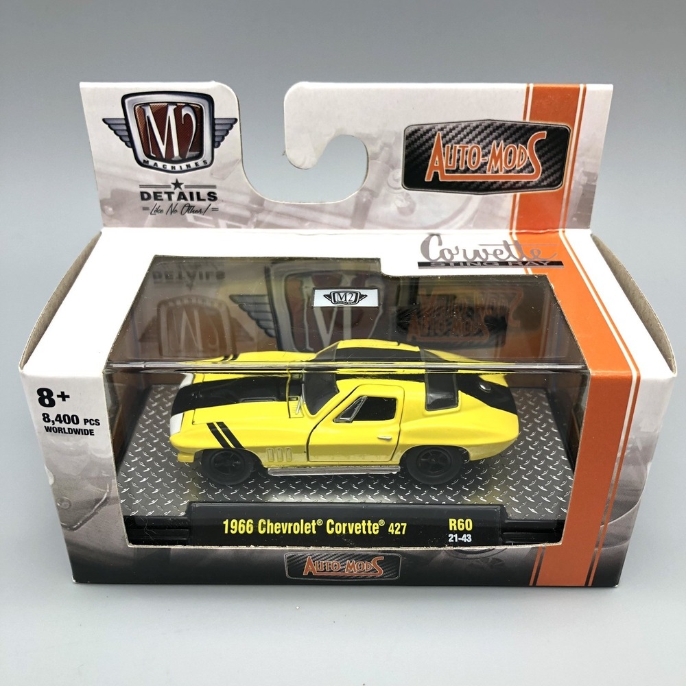 M2 Machines Auto Mods 1966 Chevrolet Corvette 427 Diecast Yellow Car 1/64 Scale